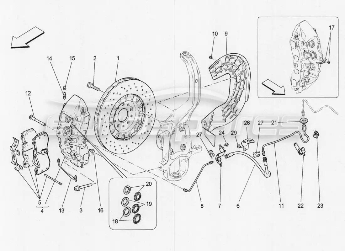 maserati qtp. v8 3.8 530bhp 2014 auto diagrama de piezas de los dispositivos de frenado en las ruedas delanteras