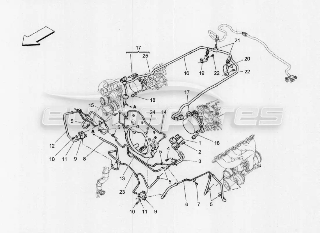 maserati qtp. v8 3.8 530bhp 2014 auto diagrama de piezas del sistema de aire adicional
