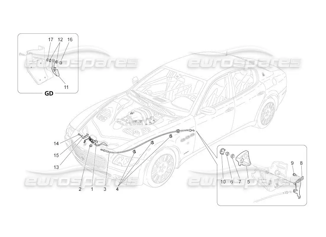 maserati qtp. (2011) 4.2 auto diagrama de piezas del botón de apertura de la tapa frontal