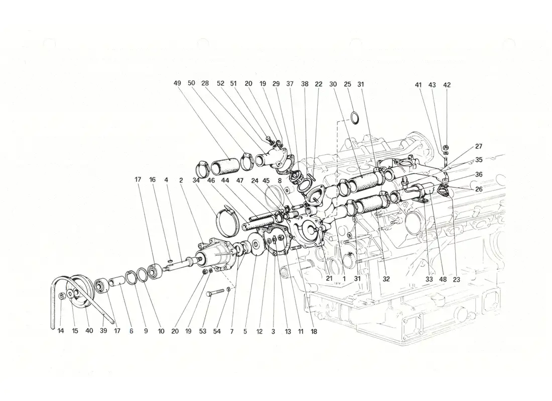 ferrari 208 gtb gts bomba de agua y tuberías diagrama de piezas