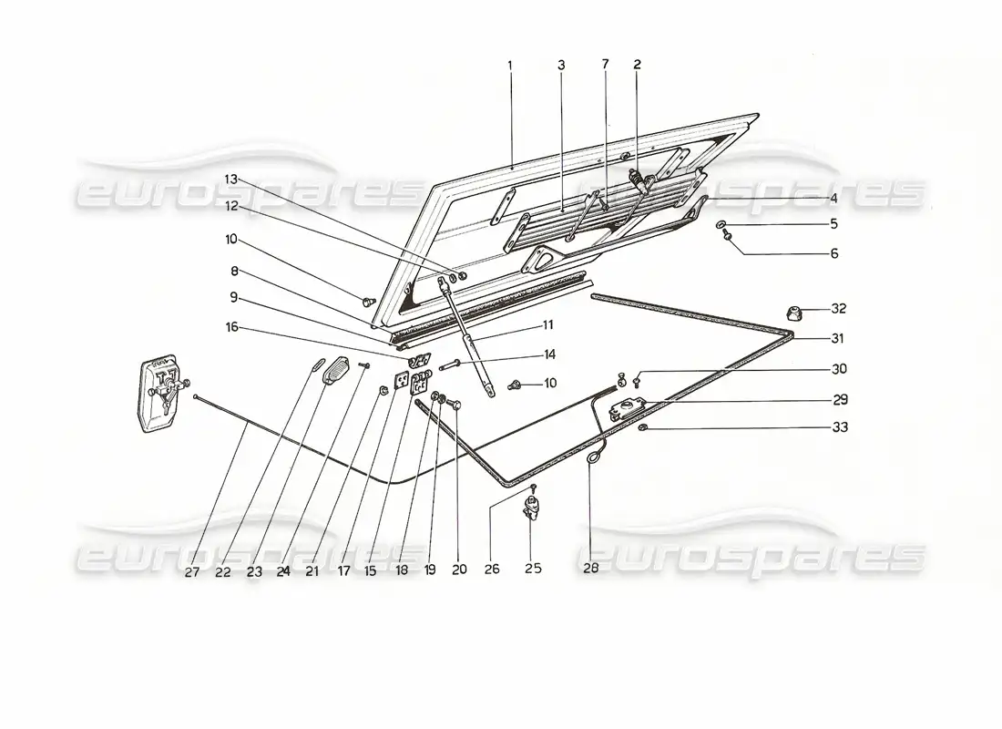 ferrari 308 gt4 dino (1976) engine compartment lid and carpeting diagrama de piezas