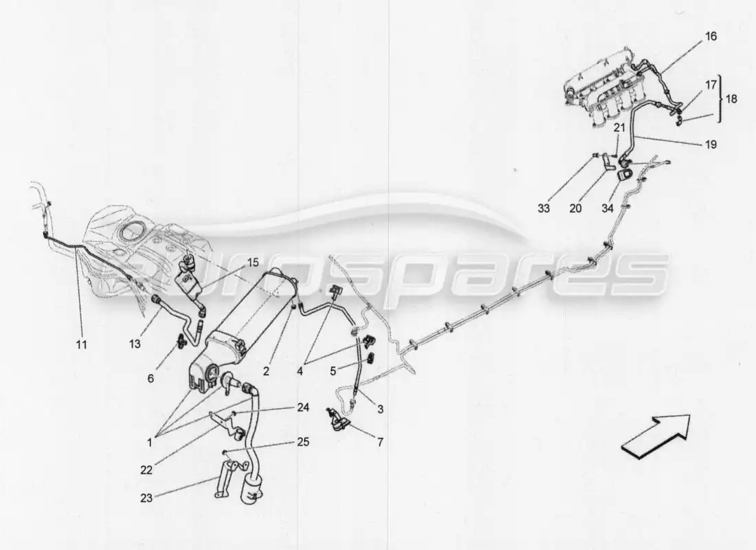 maserati qtp. v8 3.8 530bhp 2014 auto diagrama de piezas del sistema de recirculación de vapores de combustible