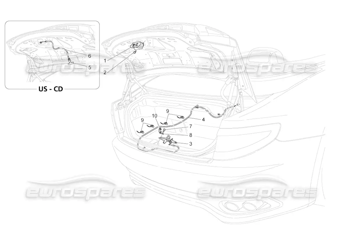 maserati grancabrio (2011) 4.7 diagrama de piezas de control de apertura de la tapa trasera