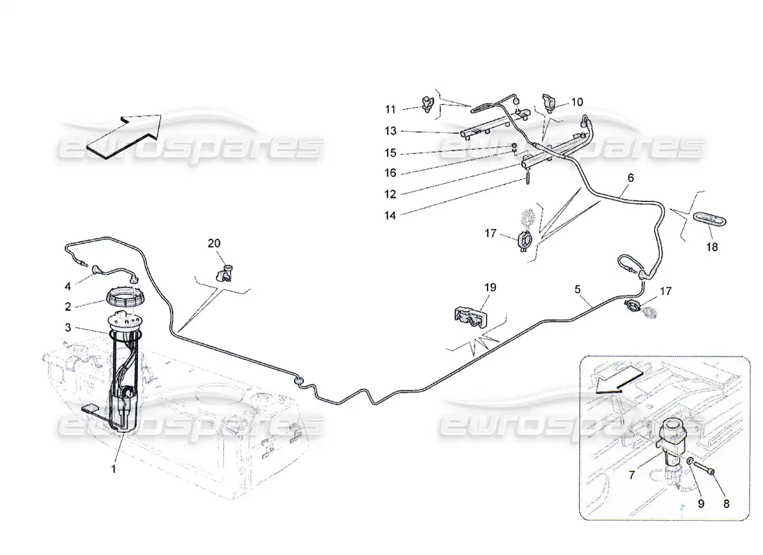 maserati qtp. (2010) 4.2 bombas de combustible y líneas de conexión diagrama de piezas