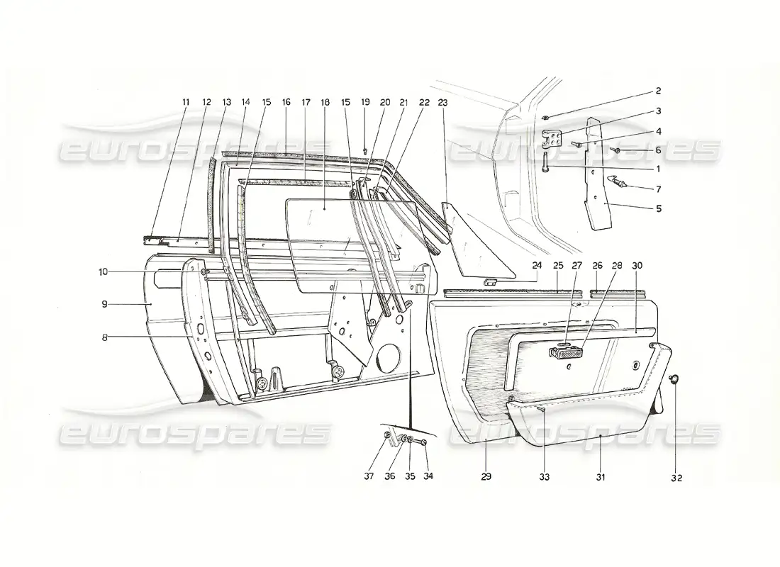 ferrari 308 gt4 dino (1976) puertas diagrama de piezas