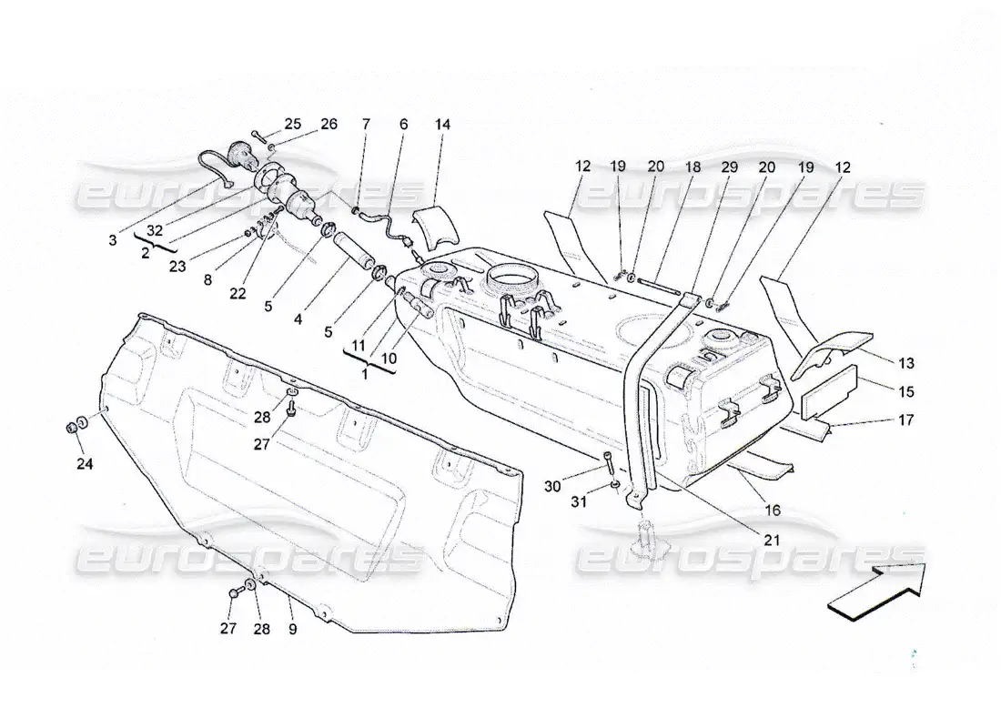 maserati qtp. (2010) 4.2 depósito de combustible diagrama de piezas
