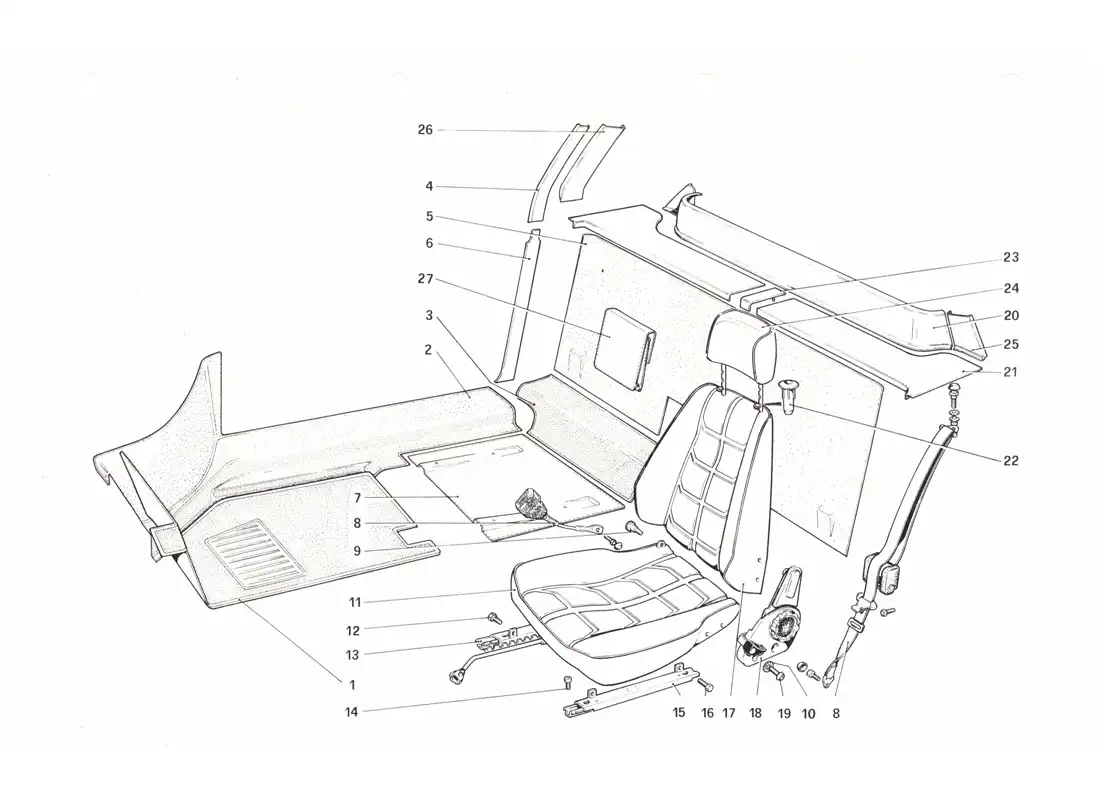 ferrari 208 gtb gts interior trim, accessories and seats diagrama de piezas