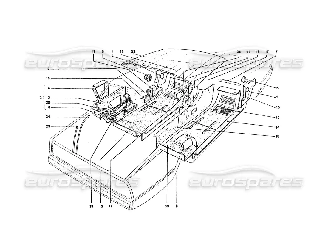 ferrari 365 gt4 2+2 coachwork alfombras interiores y adornos diagrama de piezas