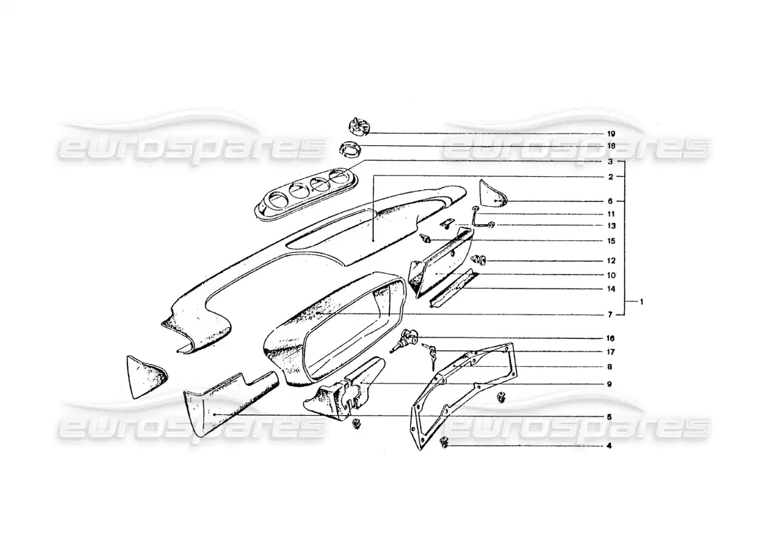 ferrari 365 gt4 2+2 coachwork tablero de instrumentos y interruptor de encendido diagrama de piezas