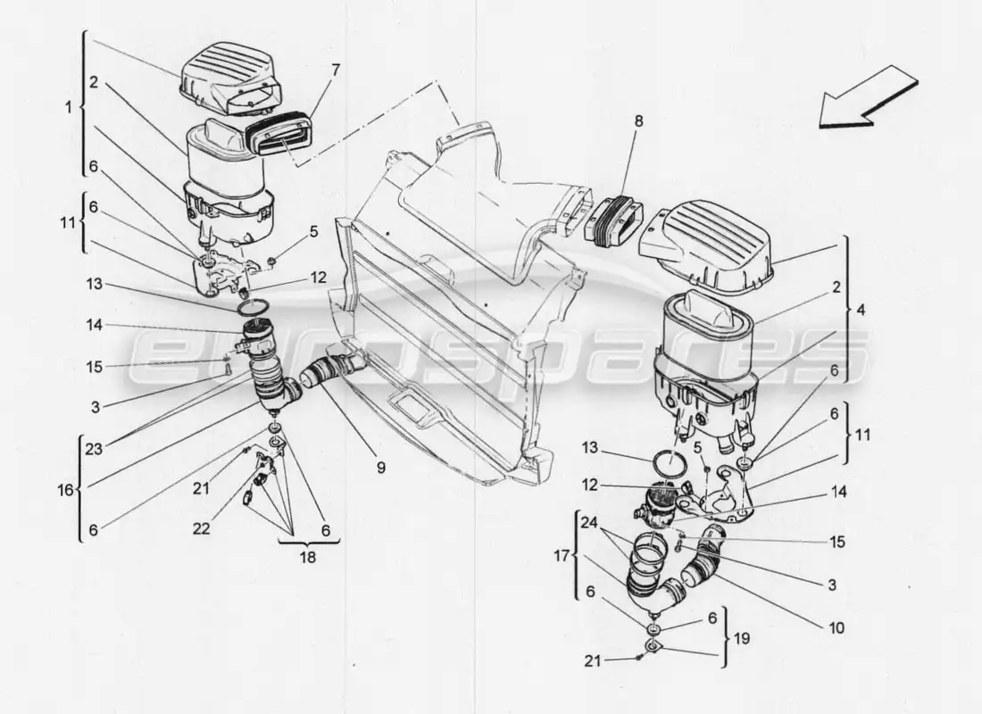 maserati qtp. v8 3.8 530bhp 2014 auto filtro de aire, toma de aire y conductos diagrama de piezas