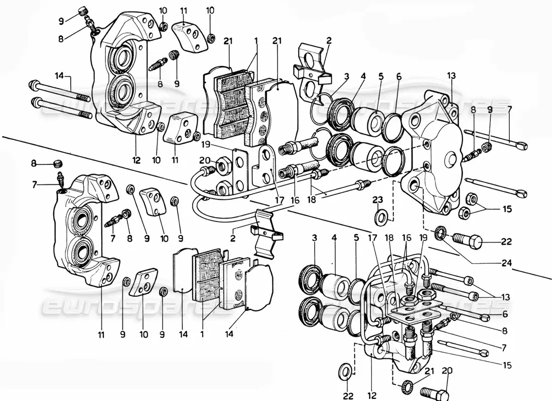 ferrari 365 gtc4 (mechanical) diagrama de piezas de las pinzas de freno delantero y trasero