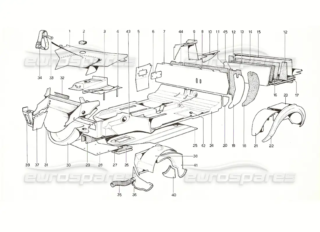 ferrari 308 gt4 dino (1976) carrocería - elementos internos diagrama de piezas