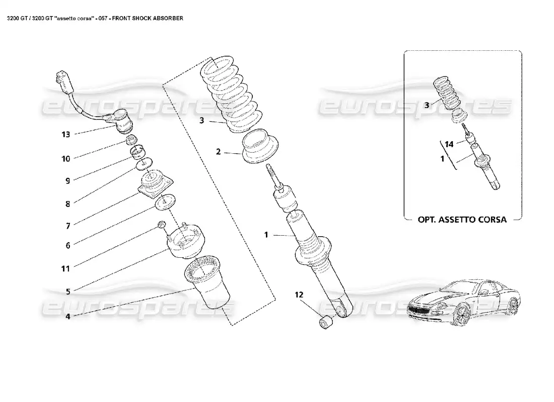 maserati 3200 gt/gta/assetto corsa amortiguador delantero diagrama de piezas