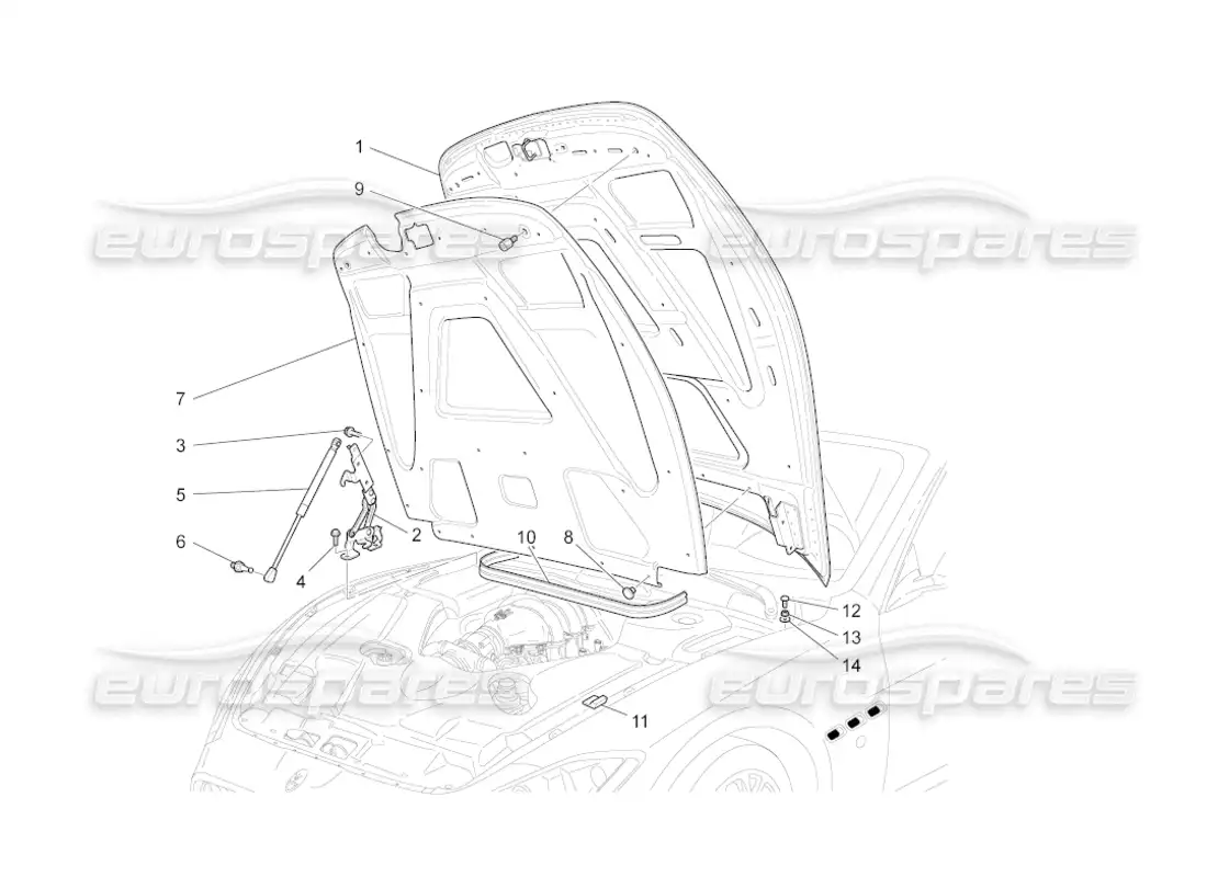 maserati grancabrio (2010) 4.7 tapa delantera diagrama de piezas