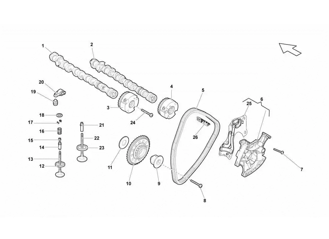 lamborghini gallardo sts ii sc sistema de tiempo del cabezal derecho diagrama de piezas