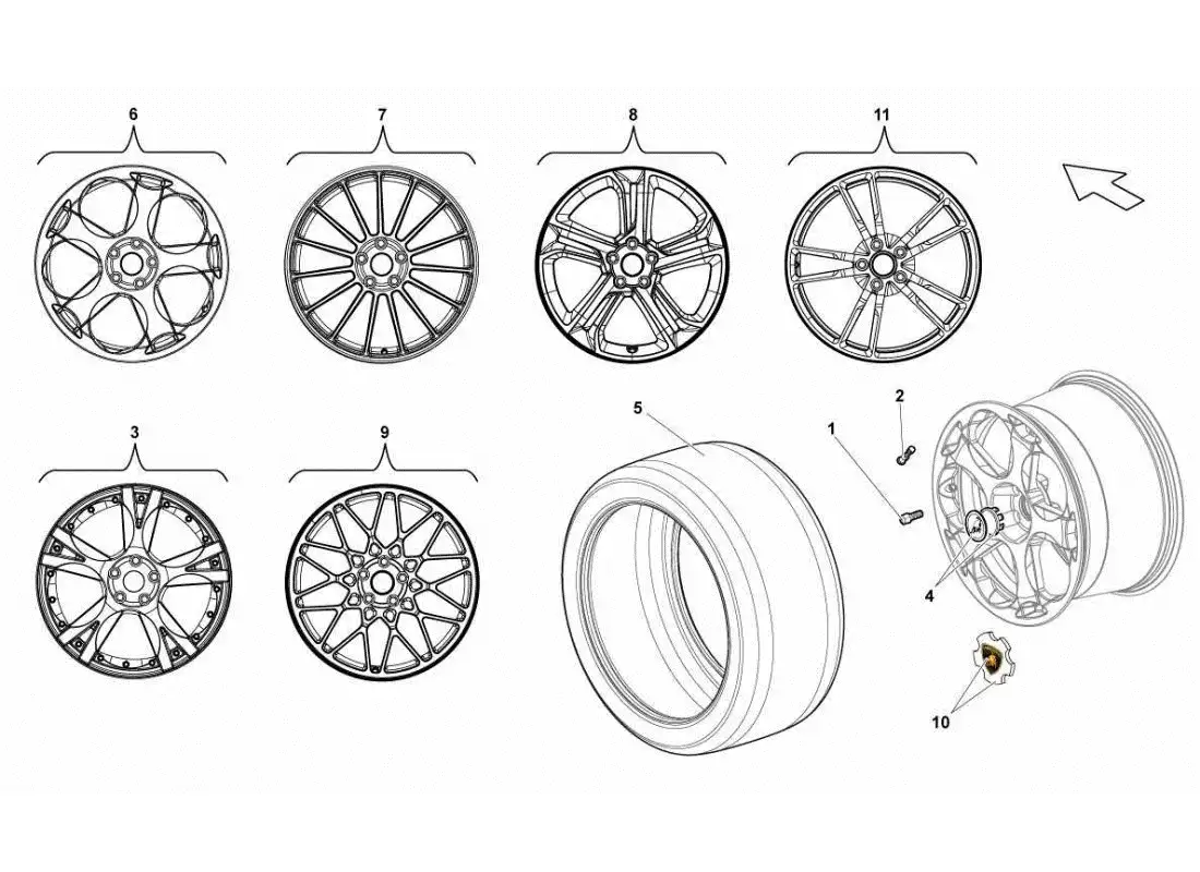lamborghini gallardo sts ii sc neumático trasero diagrama de piezas