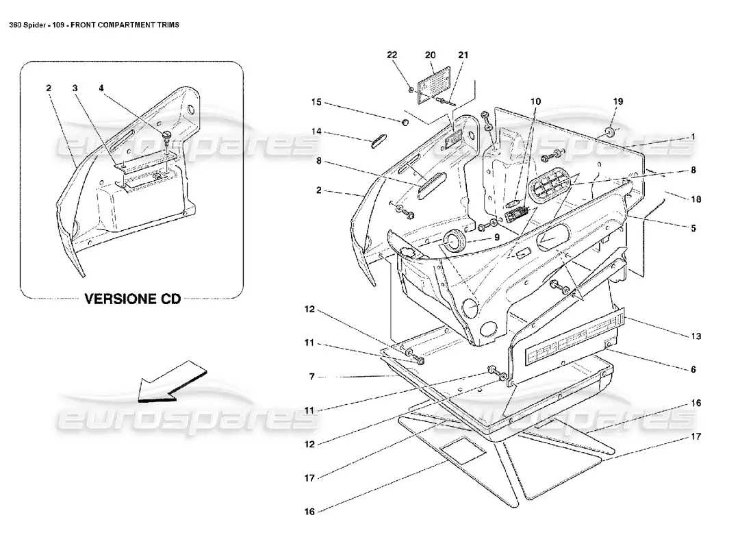 ferrari 360 spider adornos del compartimento delantero diagrama de piezas