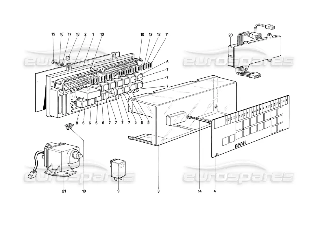 ferrari mondial 8 (1981) diagrama de piezas del tablero eléctrico