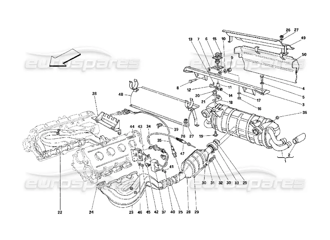 ferrari 348 (2.7 motronic) sistema de escape diagrama de piezas