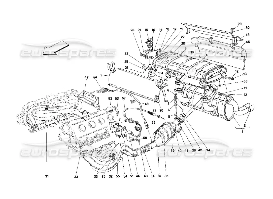 ferrari 348 (2.7 motronic) sistema de escape diagrama de piezas