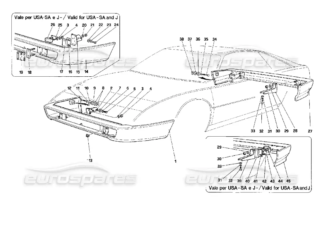 ferrari mondial 3.4 t coupe/cabrio diagrama de piezas de parachoques