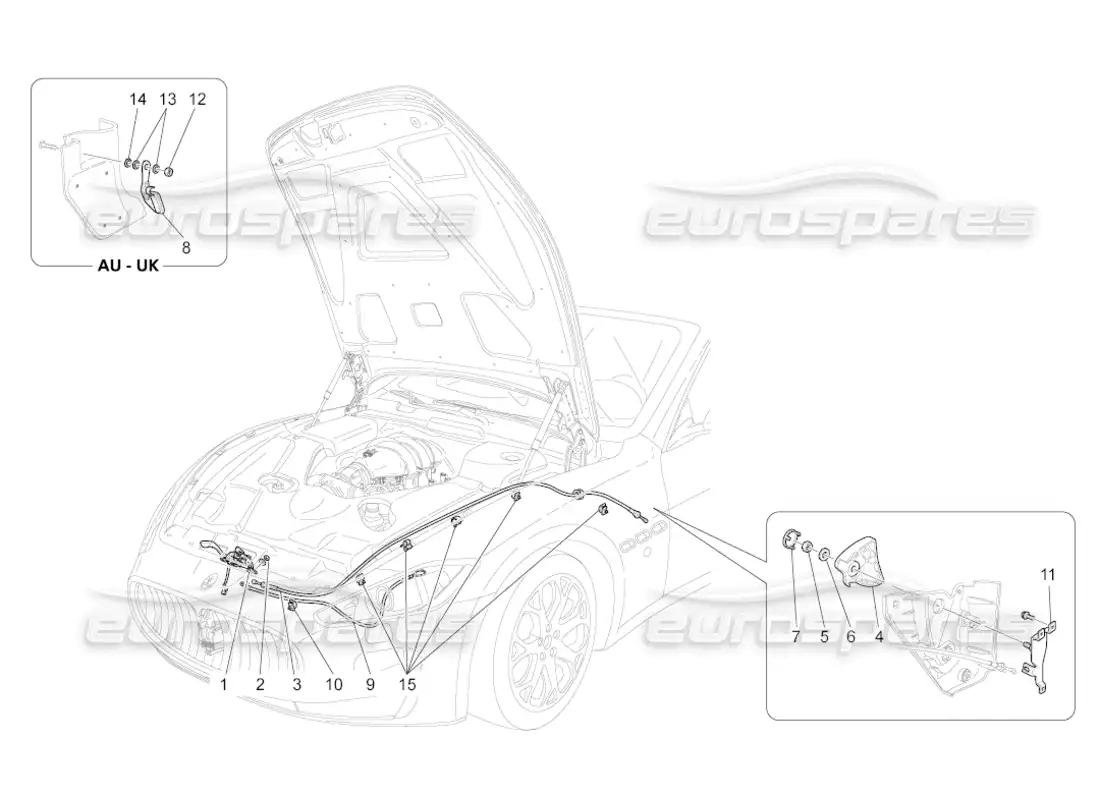 maserati grancabrio (2011) 4.7 diagrama de piezas del botón de apertura de la tapa frontal
