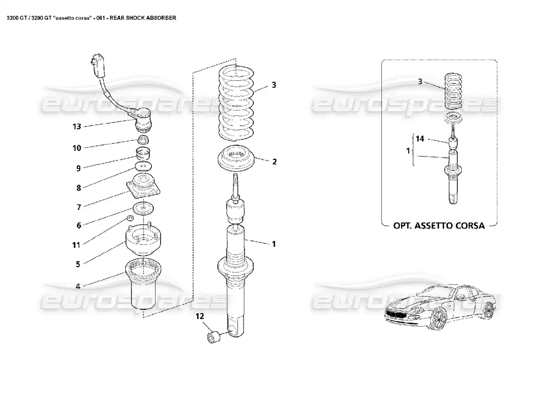 maserati 3200 gt/gta/assetto corsa amortiguador trasero diagrama de piezas