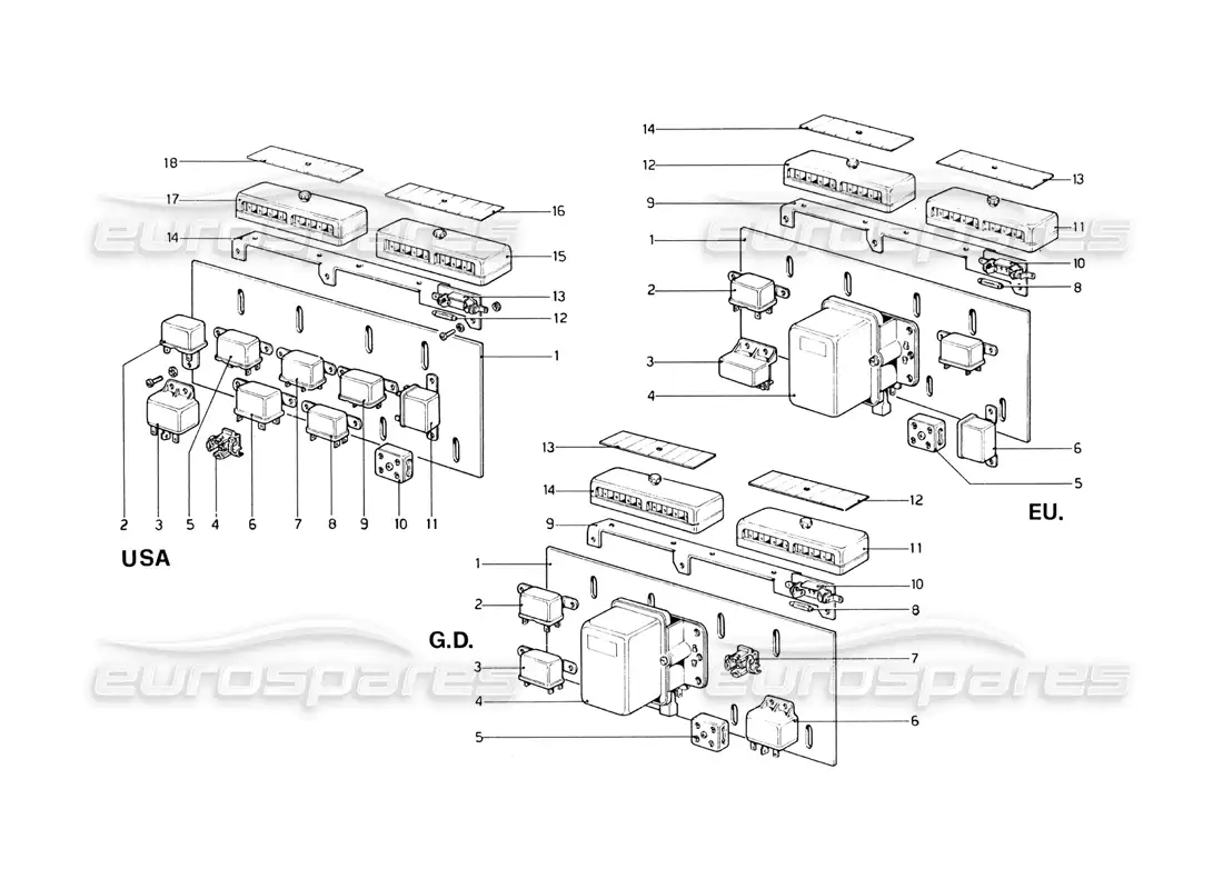 ferrari 246 dino (1975) fusibles y relés diagrama de piezas