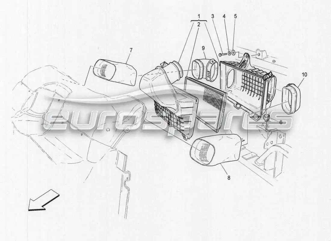 maserati grancabrio mc centenario filtro de aire, toma de aire y conductos diagrama de piezas