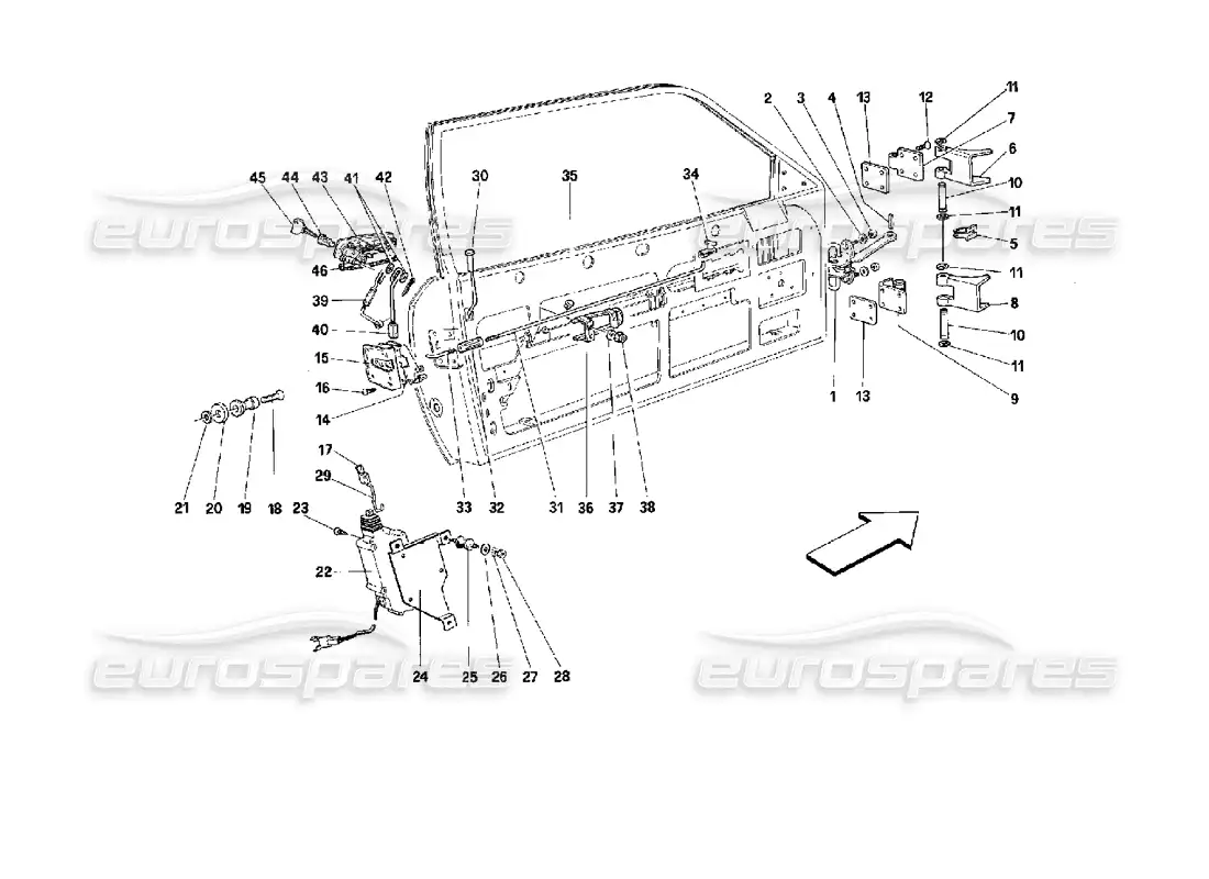 ferrari mondial 3.4 t coupe/cabrio puertas - coupé - diagrama de piezas de control de apertura y bisagras