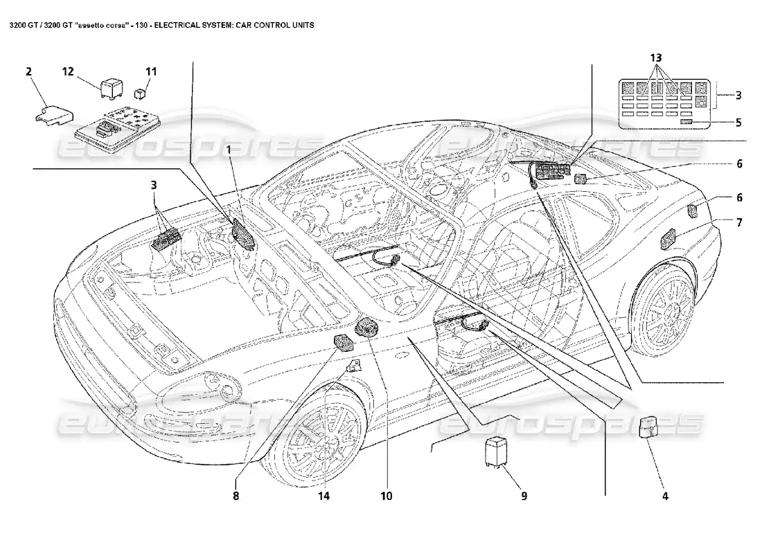 maserati 3200 gt/gta/assetto corsa eléctrico: unidades de control de automóviles diagrama de piezas