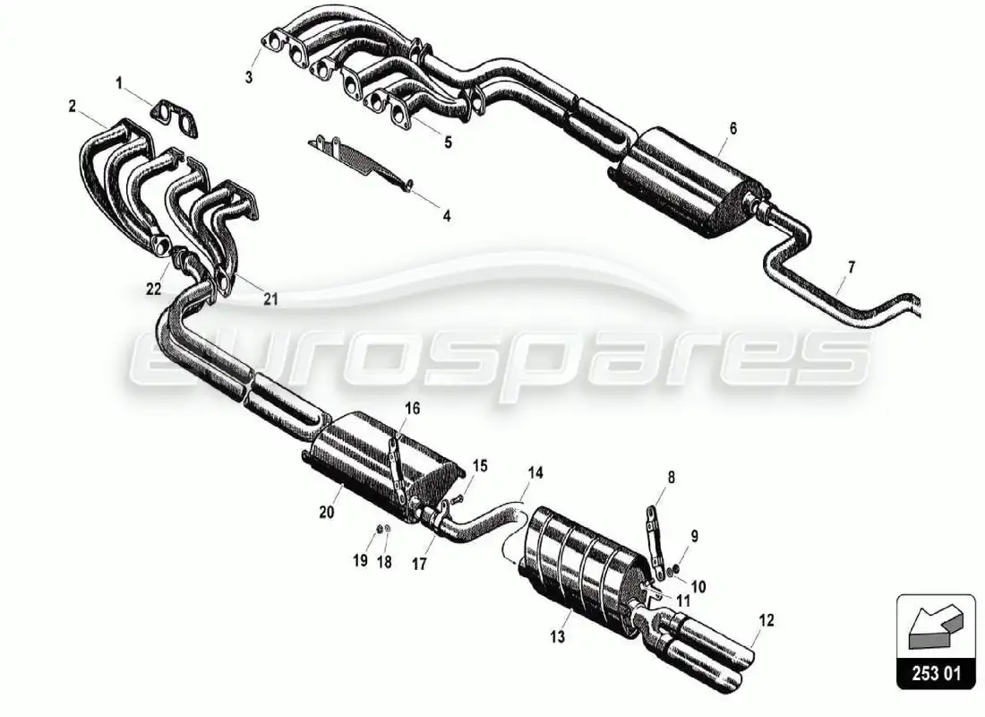 lamborghini 350 gt sistema de escape diagrama de piezas