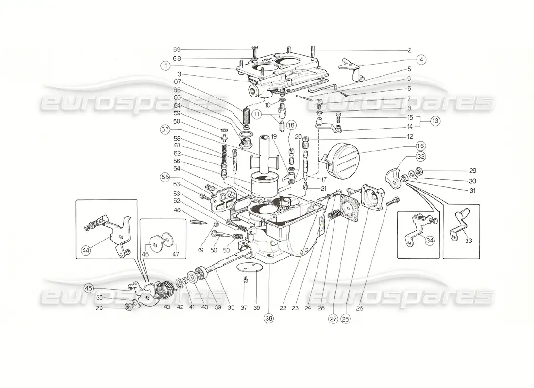 ferrari 308 gt4 dino (1976) weber 40 carbohidratos dcnf (2 distribuidores) diagrama de piezas
