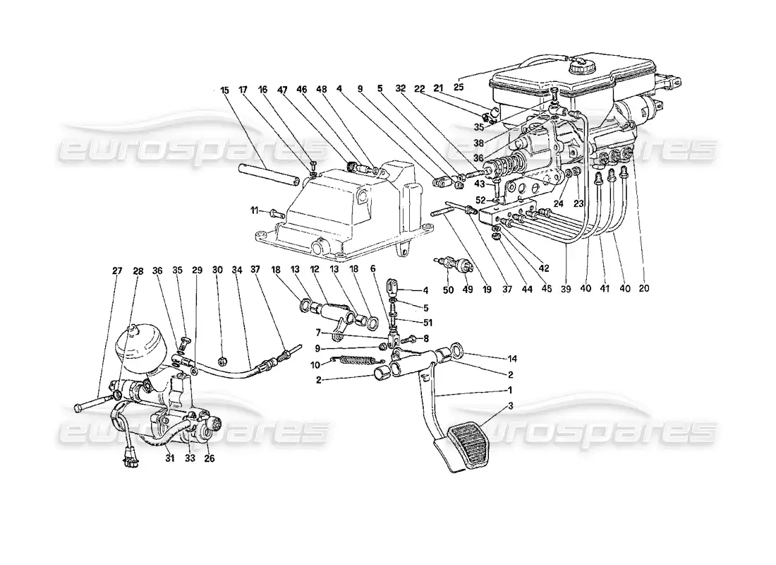 ferrari 208 turbo (1989) diagrama de piezas del sistema hidráulico del embrague (para automóviles con sistema antideslizante)