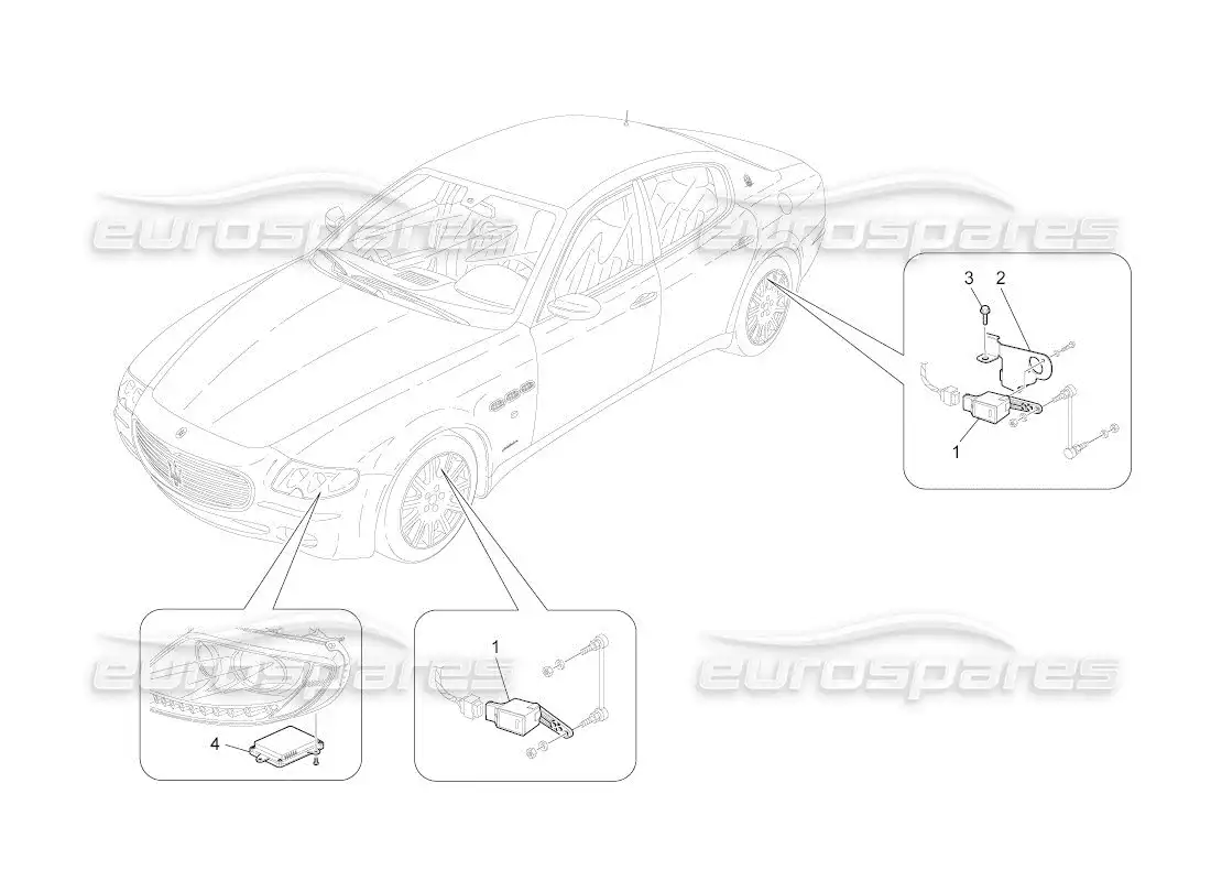 maserati qtp. (2011) 4.7 auto control del sistema de iluminación diagrama de piezas