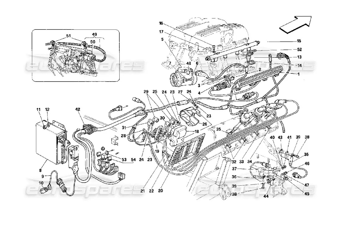 ferrari mondial 3.4 t coupe/cabrio encendido del motor - diagrama de pieza motronic 2.7