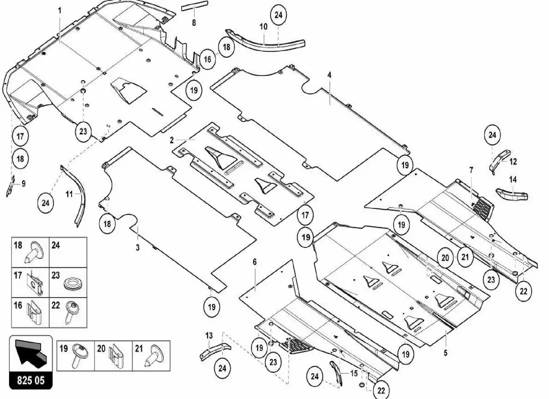lamborghini centenario spider paneles de piso con estructura: moldura de la sección inferior diagrama de piezas