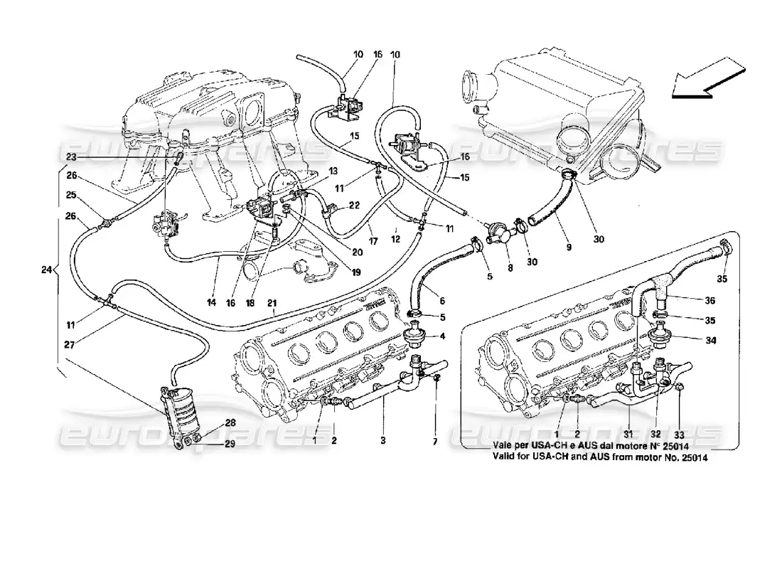 ferrari mondial 3.4 t coupe/cabrio dispositivo de inyección de aire - para automóviles con catalizador - diagrama de piezas motronic 2.7
