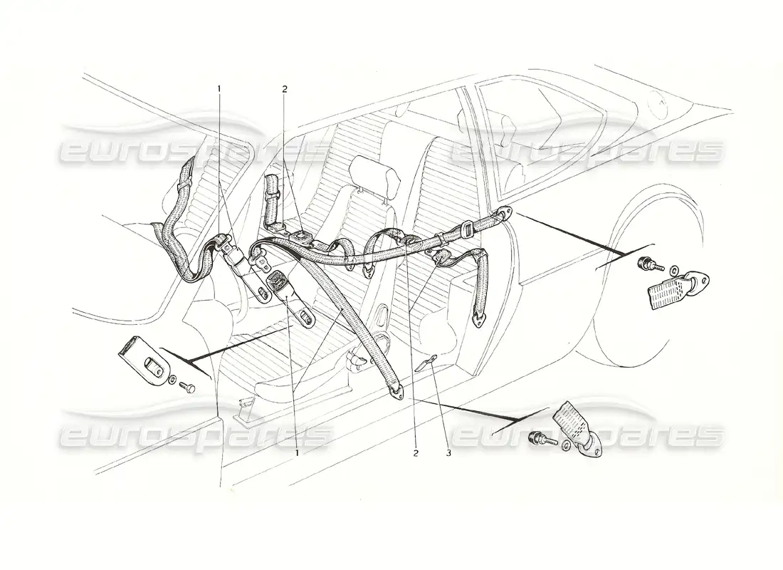 ferrari 308 gt4 dino (1976) cinturones de seguridad diagrama de piezas