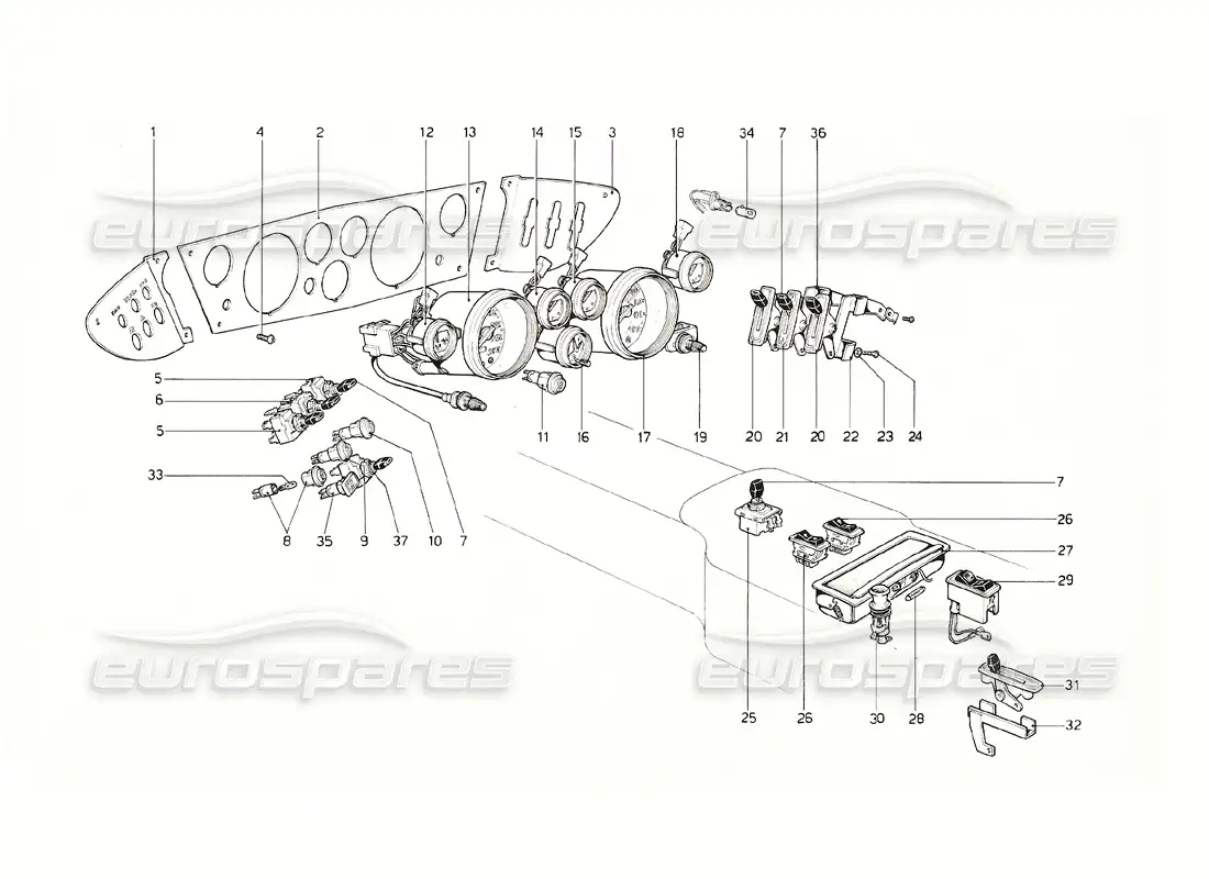 ferrari 308 gt4 dino (1976) instrumentos y accesorios diagrama de piezas