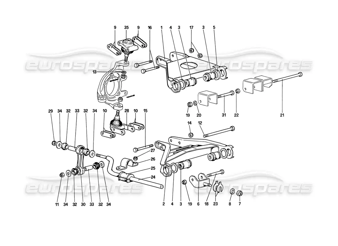 ferrari 208 turbo (1989) suspensión delantera - diagrama de piezas de horquillas (hasta el número de automóvil 76625)