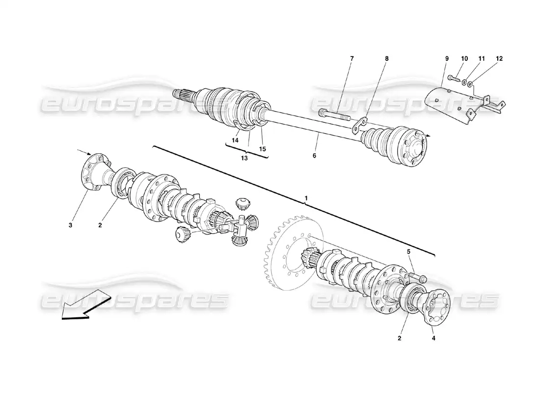 ferrari 360 challenge (2000) diagrama de piezas del diferencial y los semiejes