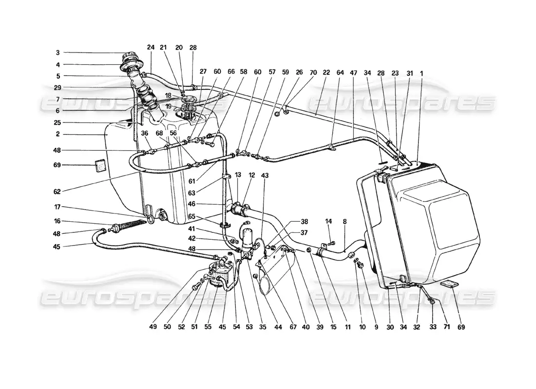 ferrari 308 gtb (1980) fuel system diagrama de piezas