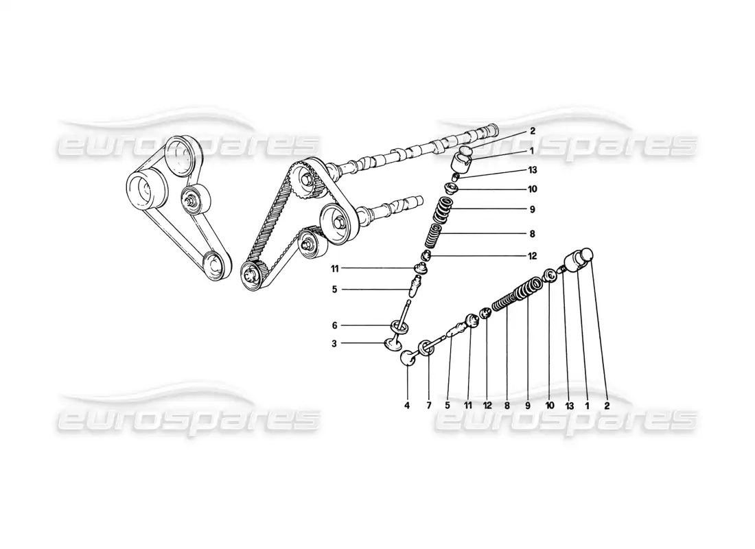 ferrari 308 gtb (1980) timing system - tappets diagrama de piezas