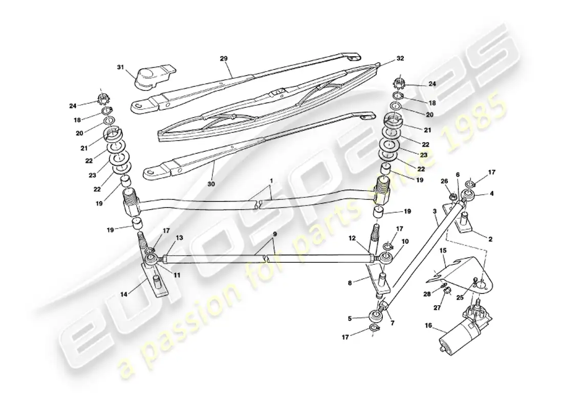 aston martin v8 volante (1997) limpiaparabrisas diagrama de piezas