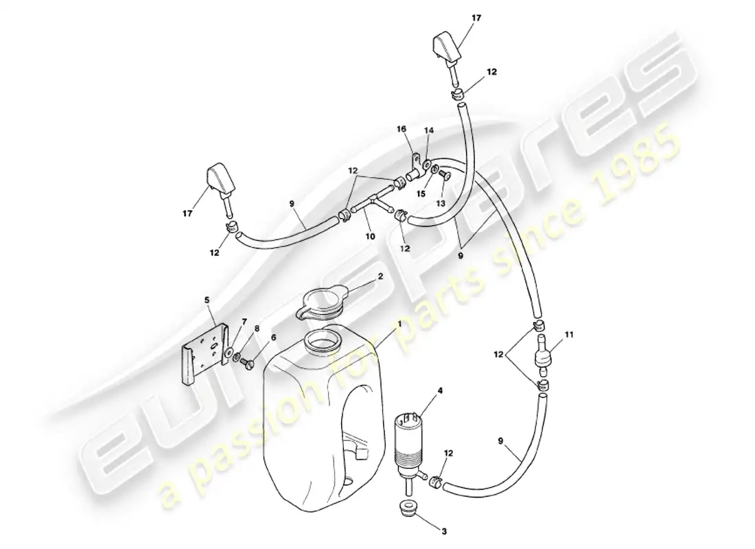 aston martin v8 volante (1997) lavaparabrisas diagrama de piezas