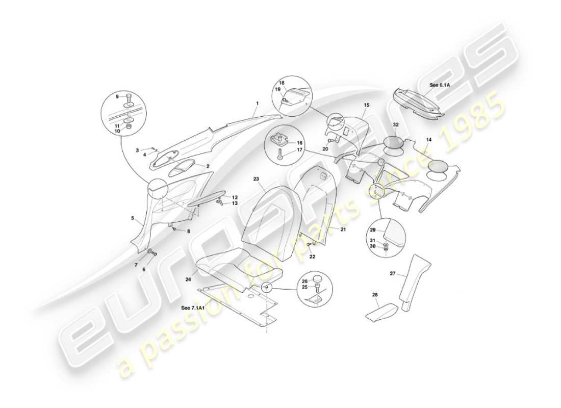 aston martin vanquish (2004) moldura trasera, 2+2 diagrama de piezas