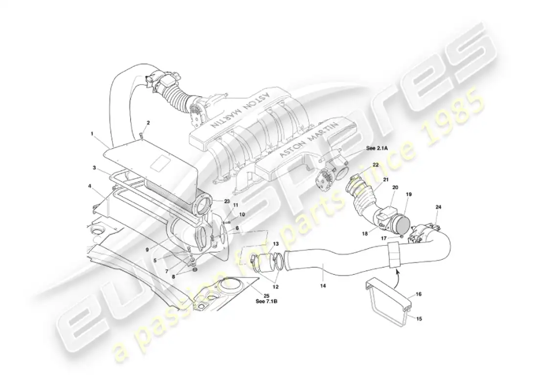 aston martin vanquish (2003) aire ~filtros y sensores maf diagrama de piezas