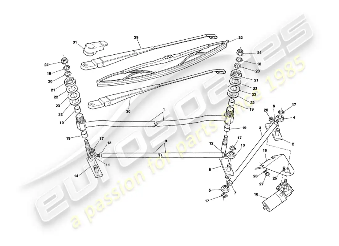 aston martin v8 coupe (1999) limpiaparabrisas diagrama de piezas
