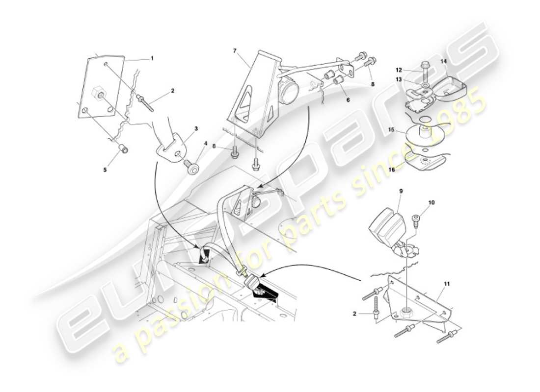 aston martin vanquish (2007) cinturones de seguridad traseros diagrama de piezas